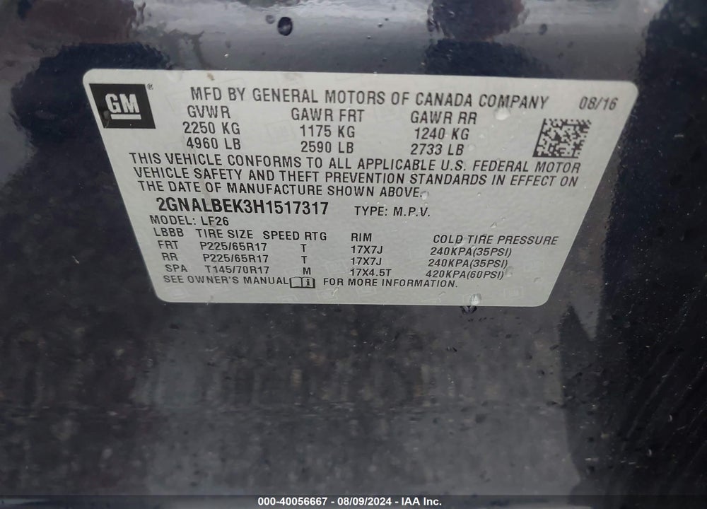 2017 CHEVROLET EQUINOX LS VIN: 2GNALBEK3H1517317