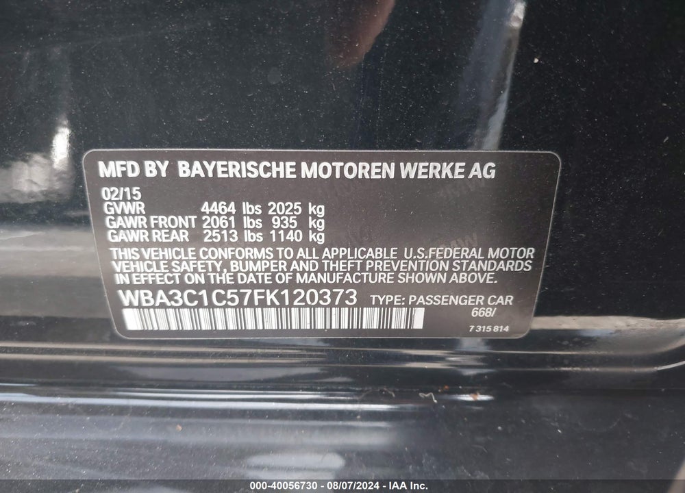 2015 BMW 328I VIN: WBA3C1C57FK120373
