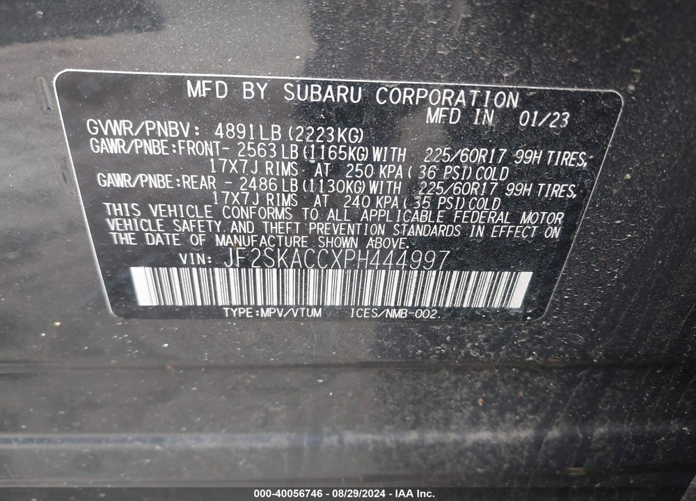 2023 SUBARU FORESTER VIN: JF2SKACCXPH444997