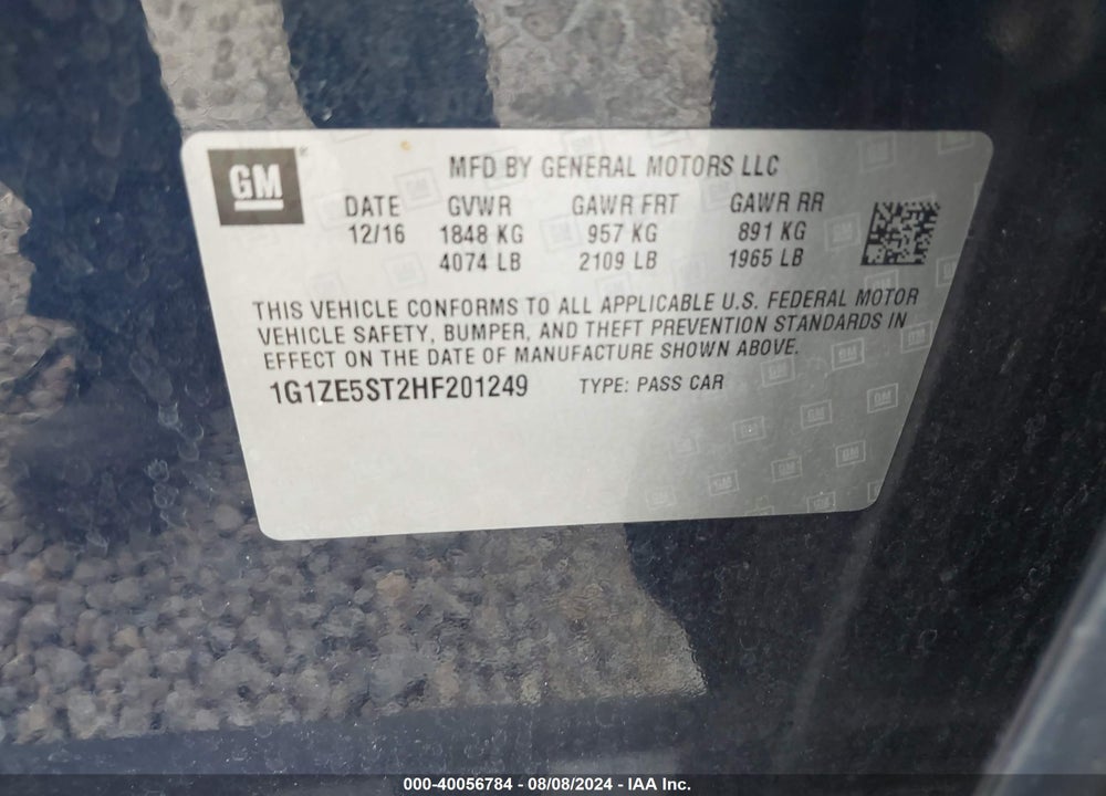 2017 CHEVROLET MALIBU 1LT VIN: 1G1ZE5ST2HF201249