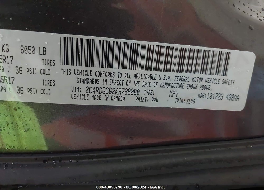 2019 DODGE GRAND CARAVAN SXT 35TH ANNIVERSARY EDITION VIN: 2C4RDGCG2KR789080