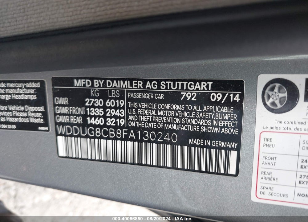 2015 MERCEDES-BENZ S 550 VIN: WDDUG8CB8FA130240