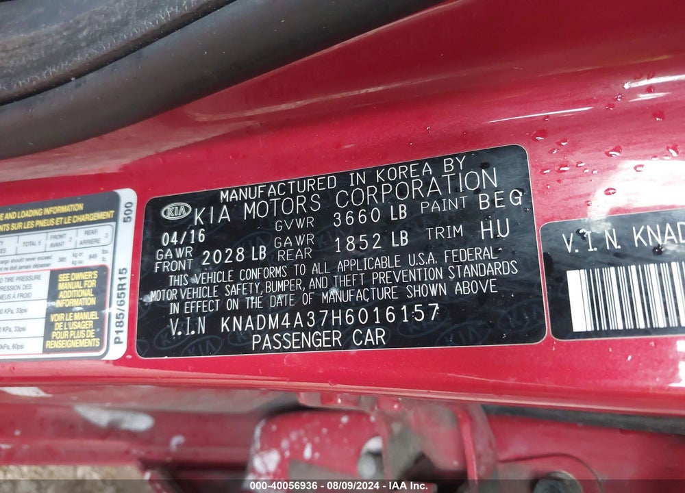 2017 KIA RIO LX VIN: KNADM4A37H6016157