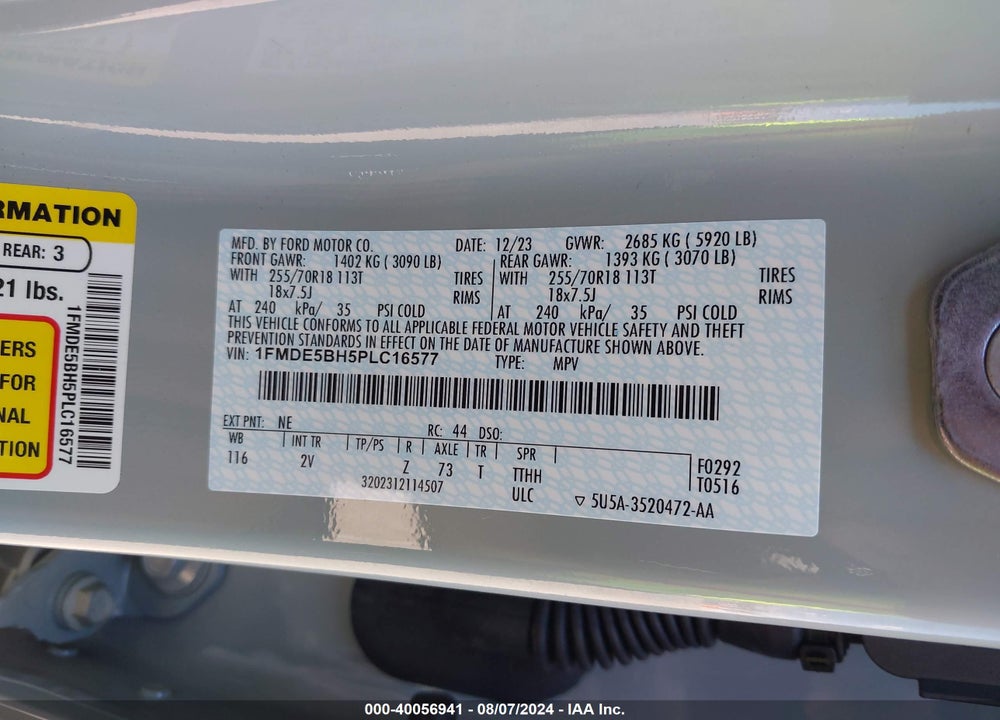 2023 FORD BRONCO OUTER BANKS VIN: 1FMDE5BH5PLC16577