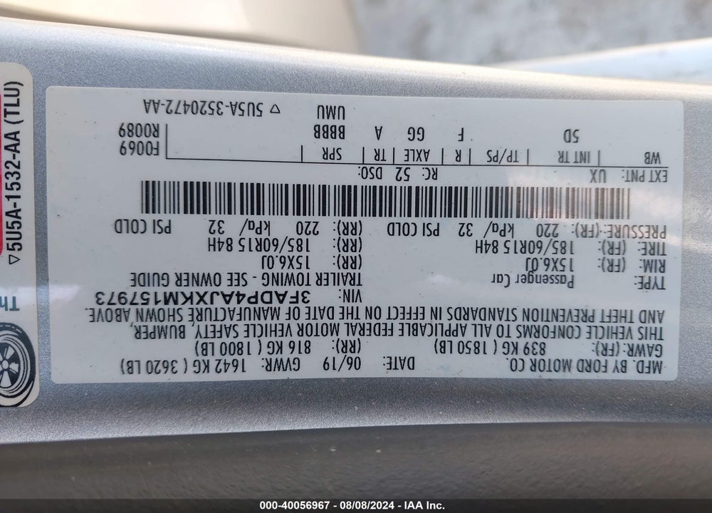 2019 FORD FIESTA S VIN: 3FADP4AJXKM157973