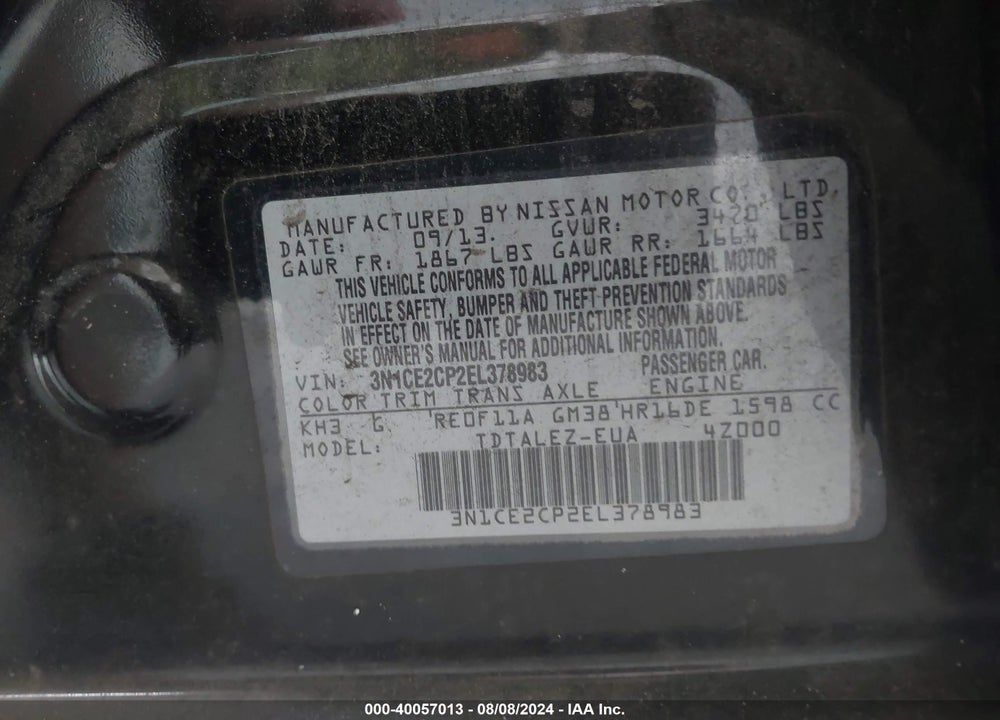 2014 NISSAN VERSA NOTE VIN: 3N1CE2CP2EL378983