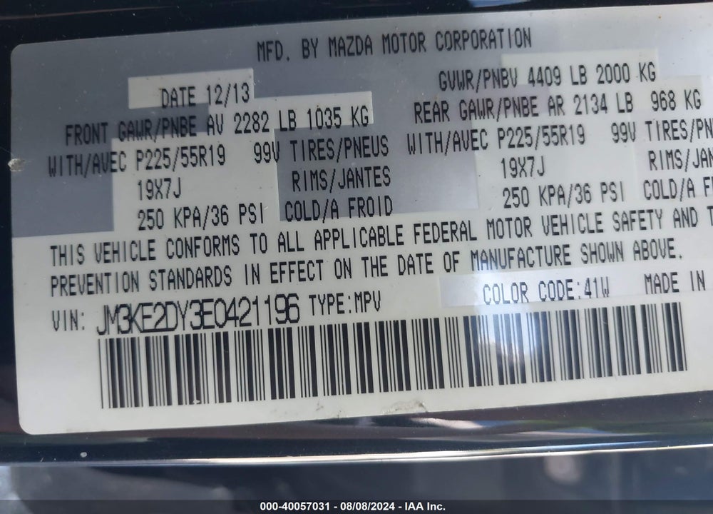 2014 MAZDA CX-5 GRAND TOURING VIN: JM3KE2DY3E0421196