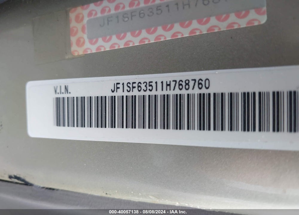 2001 SUBARU FORESTER L VIN: JF1SF63511H768760