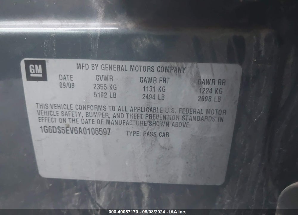 2010 CADILLAC CTS PREMIUM VIN: 1G6DS5EV6A0106597