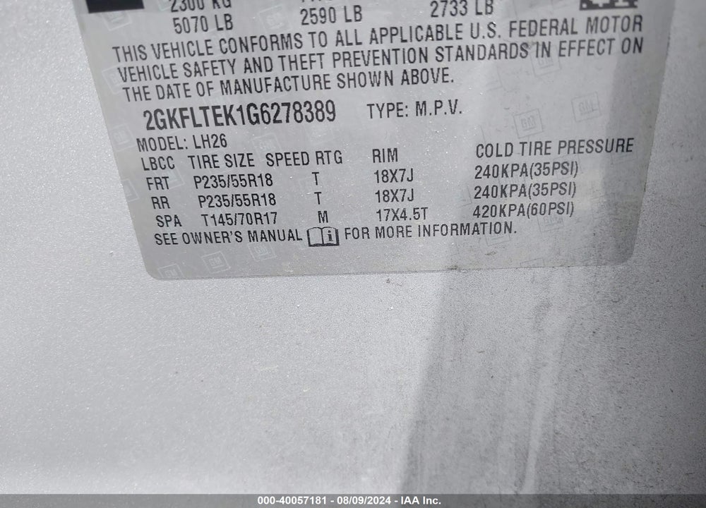 2016 GMC TERRAIN SLE-2 VIN: 2GKFLTEK1G6278389