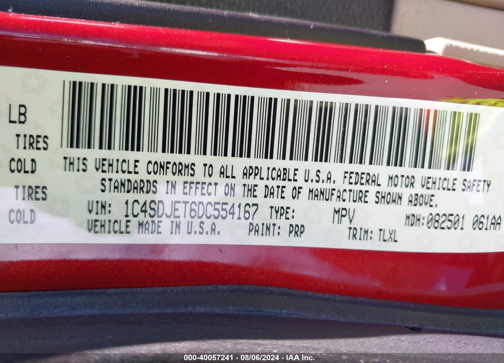 2013 DODGE DURANGO CITADEL VIN: 1C4SDJET6DC554167
