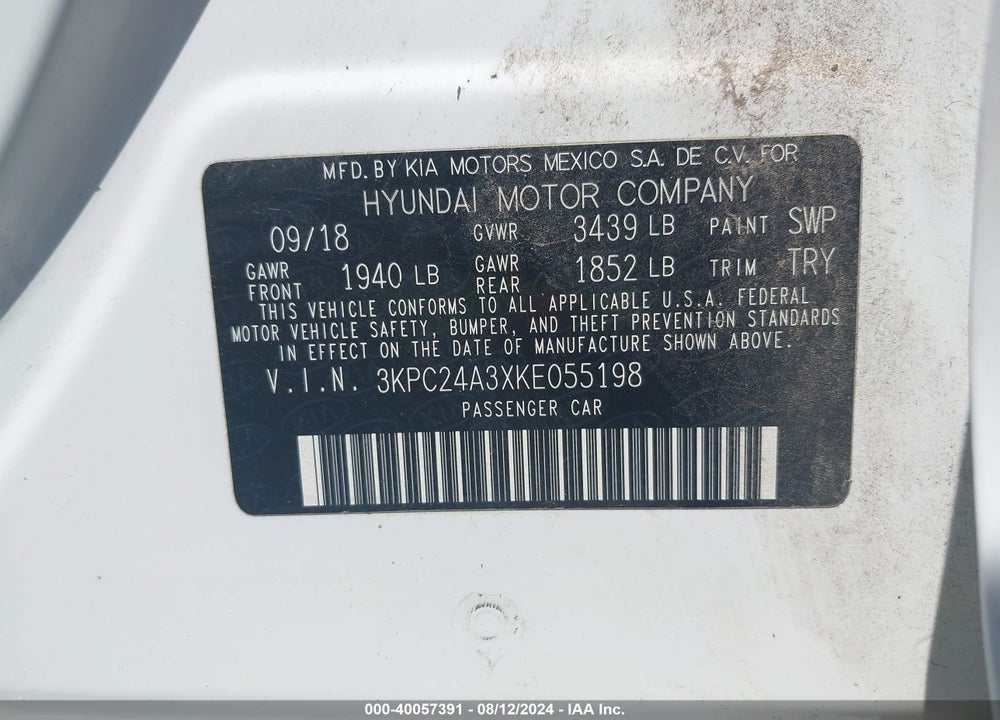 2019 HYUNDAI ACCENT SE VIN: 3KPC24A3XKE055198