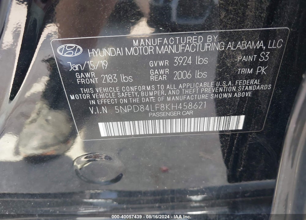 2019 HYUNDAI ELANTRA VALUE EDITION VIN: 5NPD84LF8KH458621