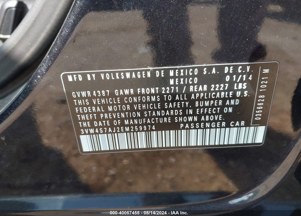 2014 VOLKSWAGEN JETTA VIN: 3VW4S7AJ2EM259974