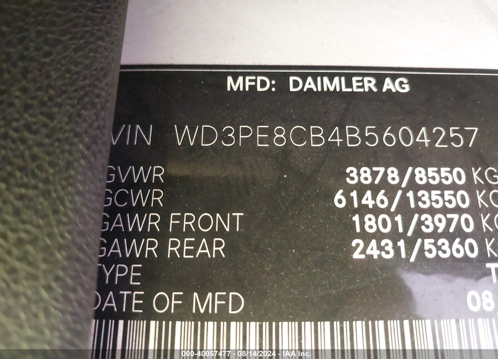 2011 MERCEDES-BENZ SPRINTER S HIGH ROOF VIN: WD3PE8CB4B5604257