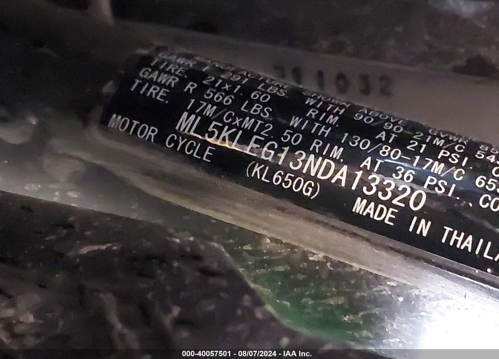 2022 KAWASAKI KL650 G VIN: ML5KLEG13NDA13320