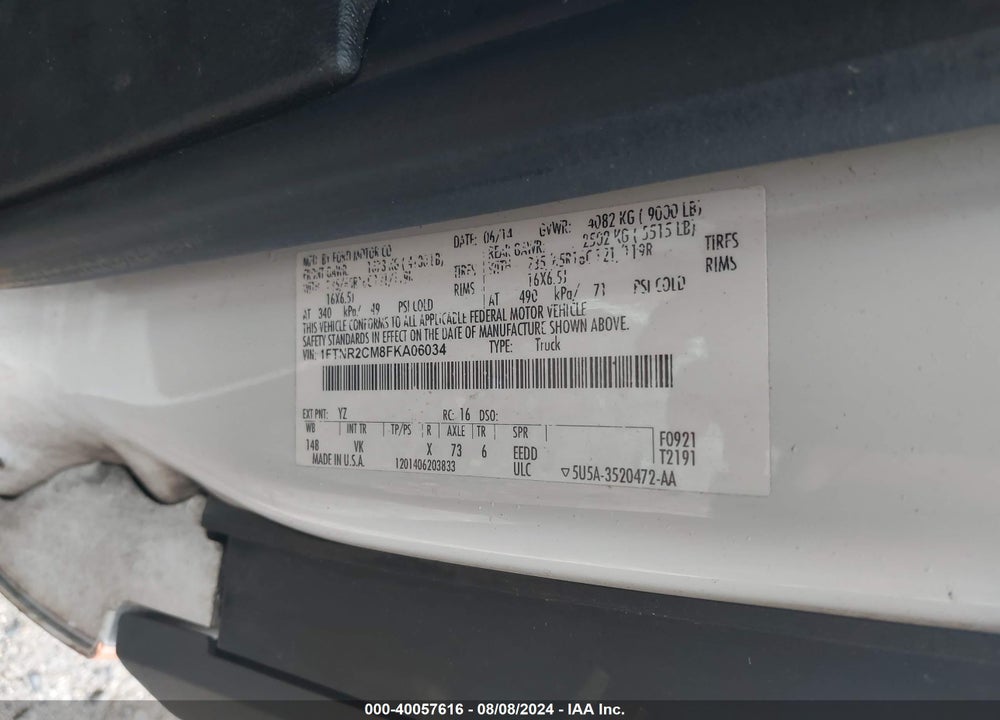 2015 FORD TRANSIT-250 VIN: 1FTNR2CM8FKA06034
