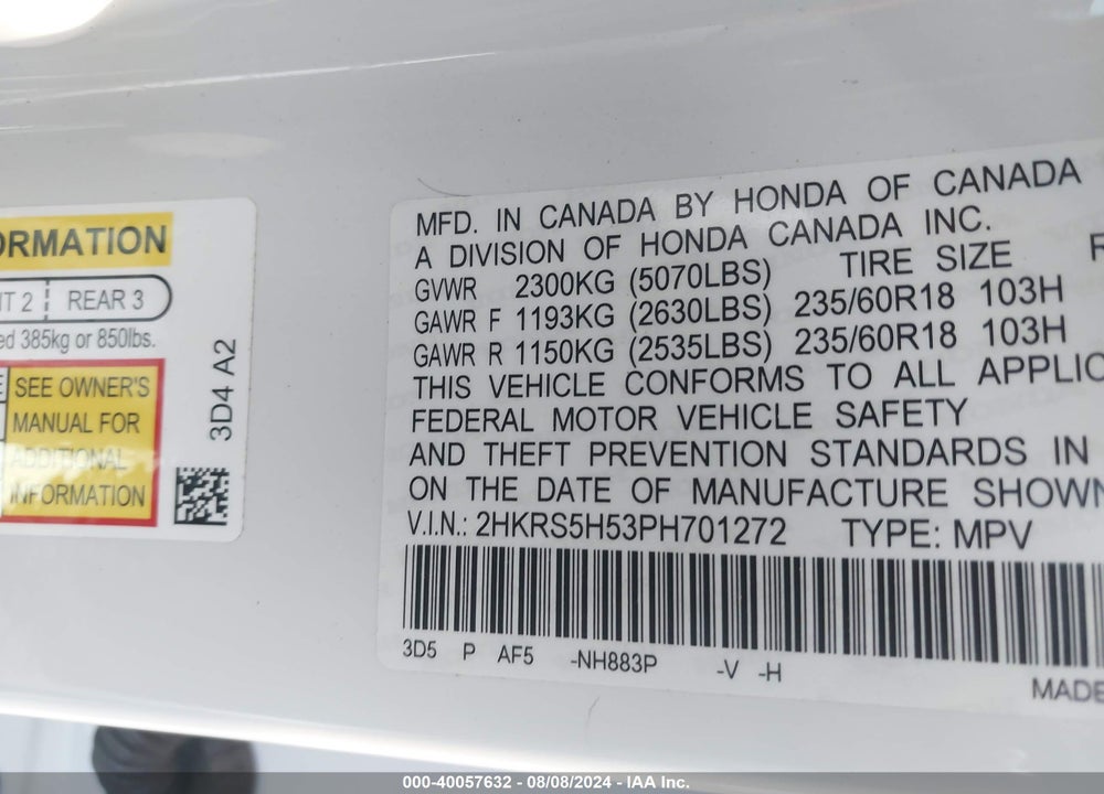 2023 HONDA CR-V HYBRID SPORT VIN: 2HKRS5H53PH701272