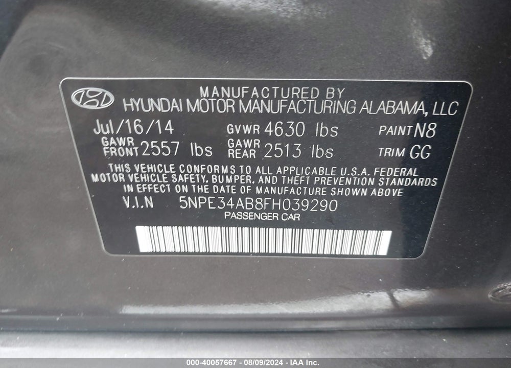 2015 HYUNDAI SONATA SPORT 2.0T VIN: 5NPE34AB8FH039290