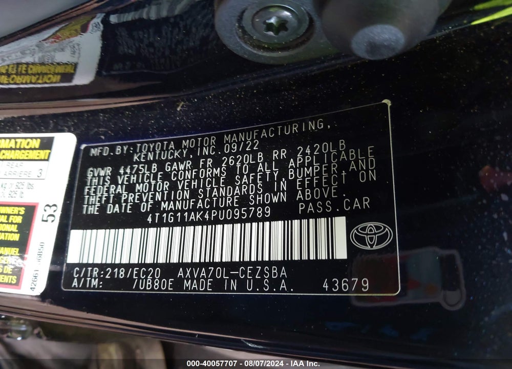 2023 TOYOTA CAMRY SE NIGHTSHADE EDITION VIN: 4T1G11AK4PU095789