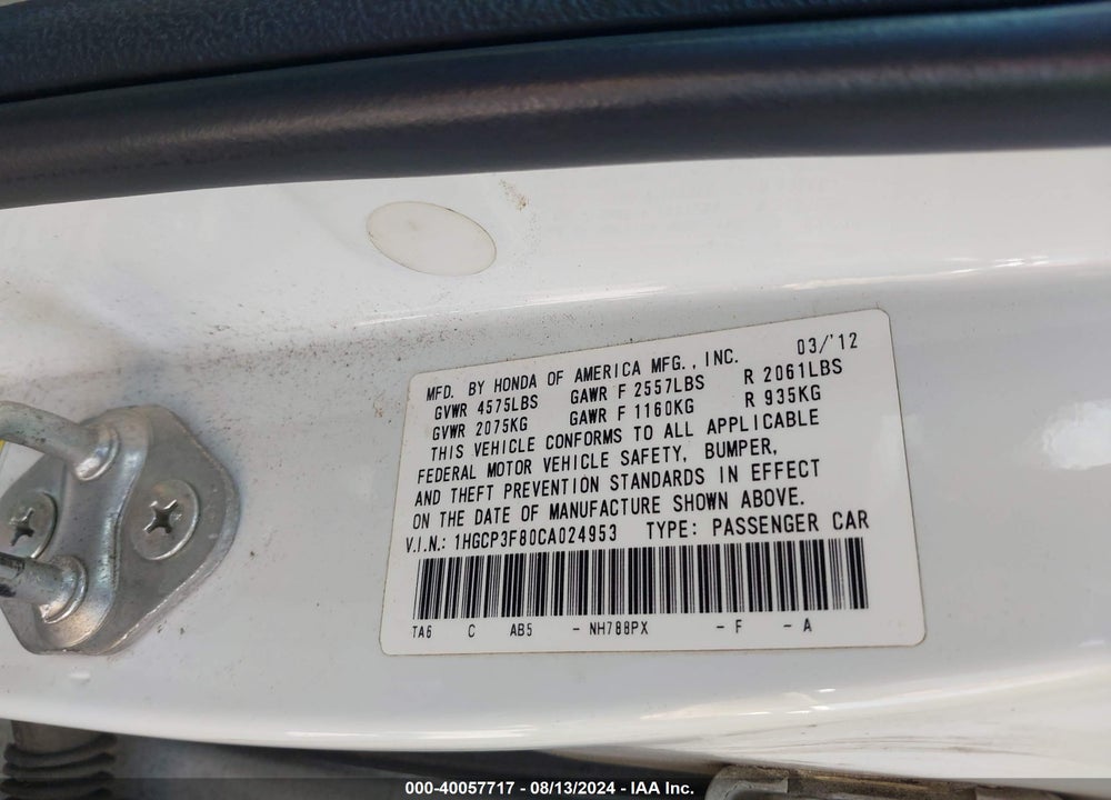 2012 HONDA ACCORD 3.5 EX-L VIN: 1HGCP3F80CA024953