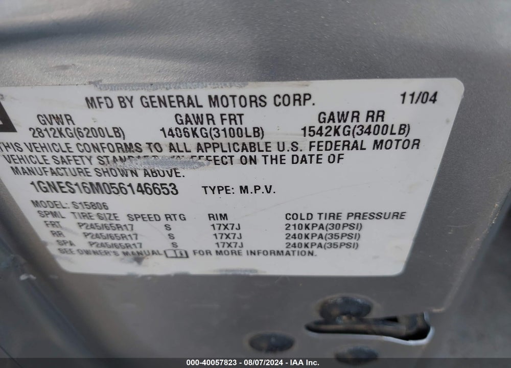2005 CHEVROLET TRAILBLAZER EXT LS VIN: 1GNES16M056146653