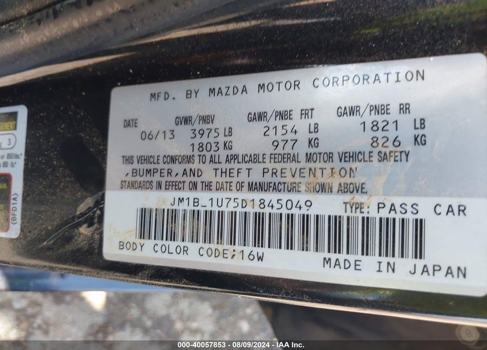 2013 MAZDA MAZDA3 VIN: JM1BL1U75D1845049