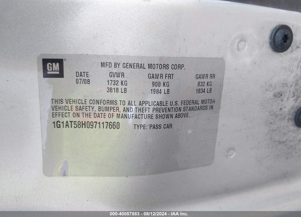 2009 CHEVROLET COBALT LT VIN: 1G1AT58H097117660