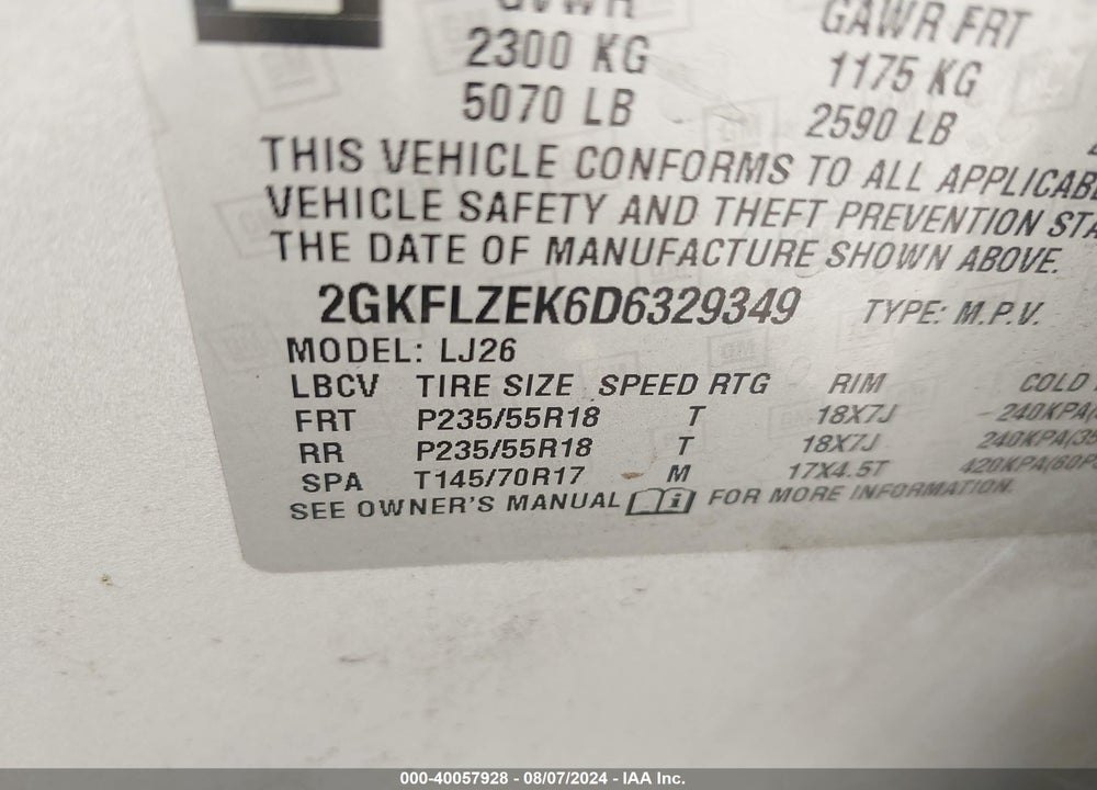 2013 GMC TERRAIN DENALI VIN: 2GKFLZEK6D6329349