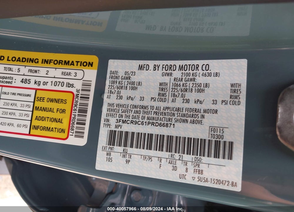 2023 FORD BRONCO SPORT OUTER BANKS VIN: 3FMCR9C61PRD66871