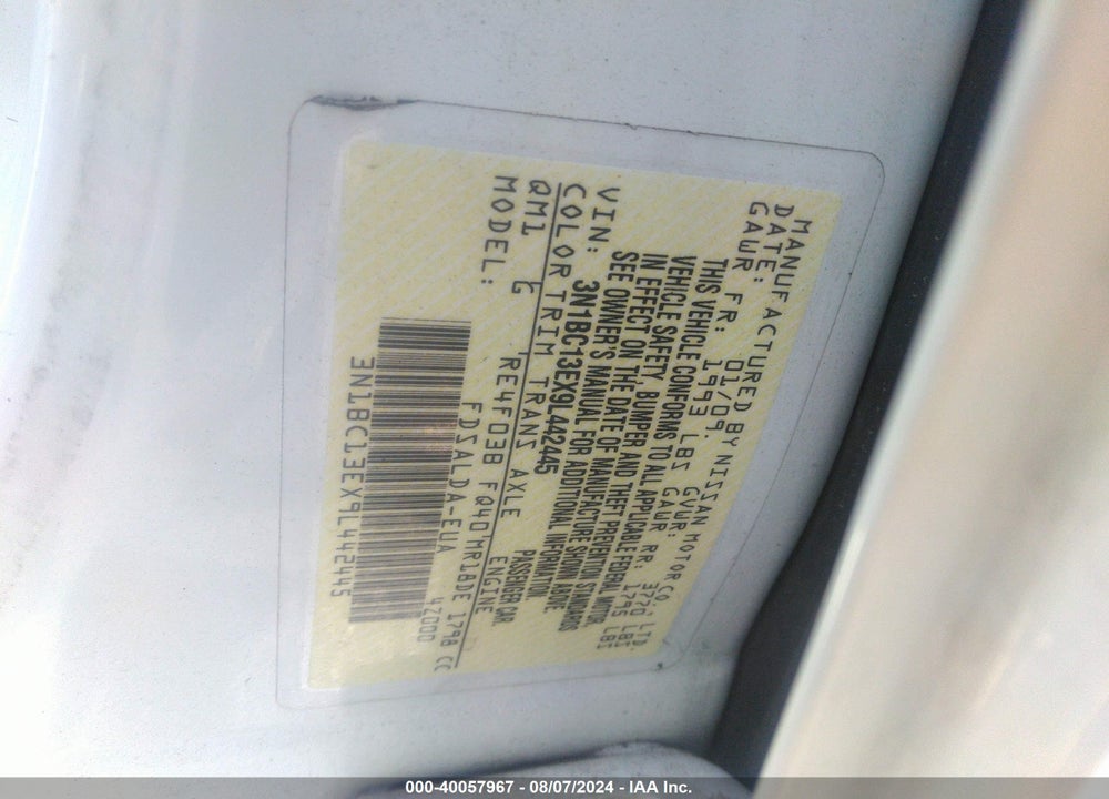 2009 NISSAN VERSA 1.8S VIN: 3N1BC13EX9L442445