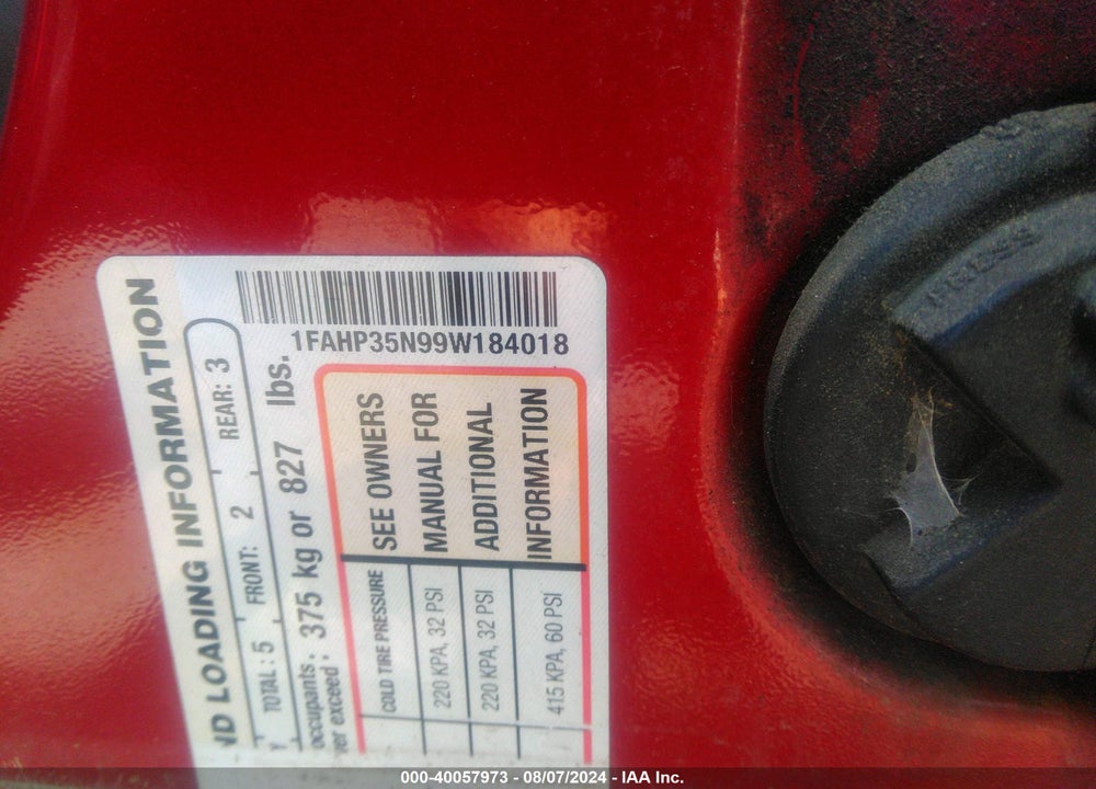2009 FORD FOCUS SE VIN: 1FAHP35N99W184018