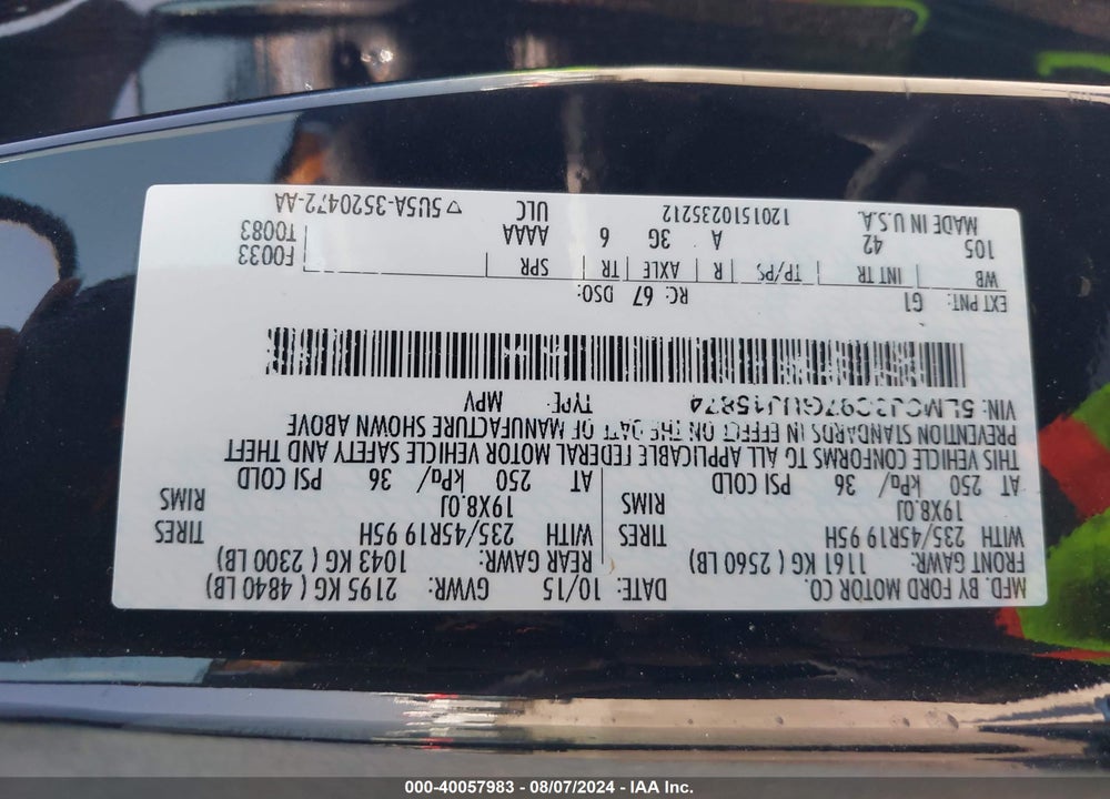2016 LINCOLN MKC RESERVE VIN: 5LMCJ3C97GUJ15874