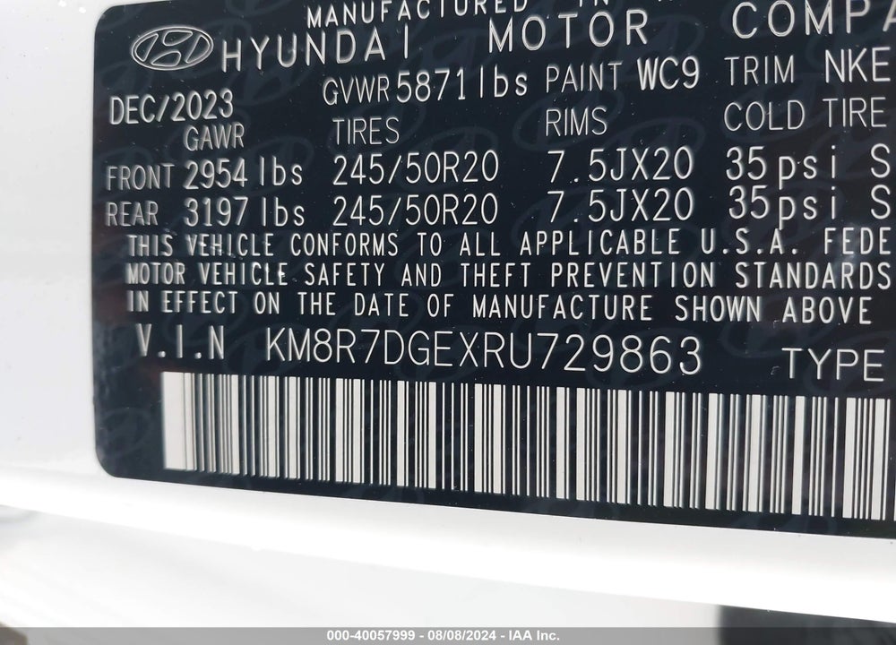 2024 HYUNDAI PALISADE CALLIGRAPHY NIGHT EDITION VIN: KM8R7DGEXRU729863
