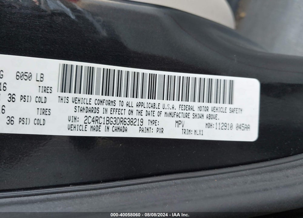 2013 CHRYSLER TOWN & COUNTRY TOURING VIN: 2C4RC1BG3DR638219