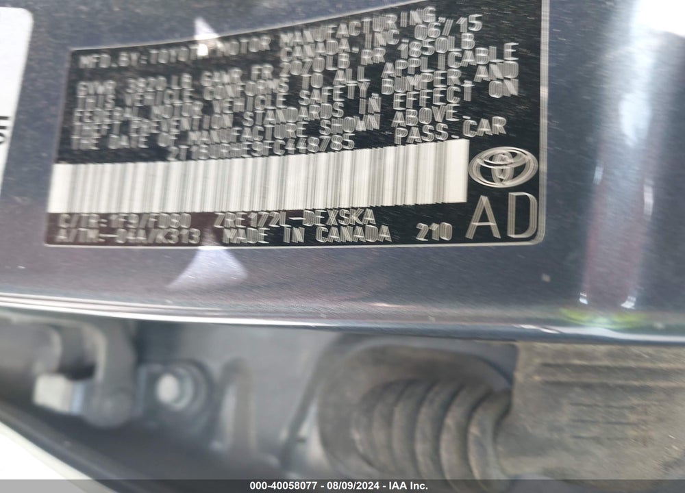 2015 TOYOTA COROLLA S PLUS VIN: 2T1BURHE9FC448785