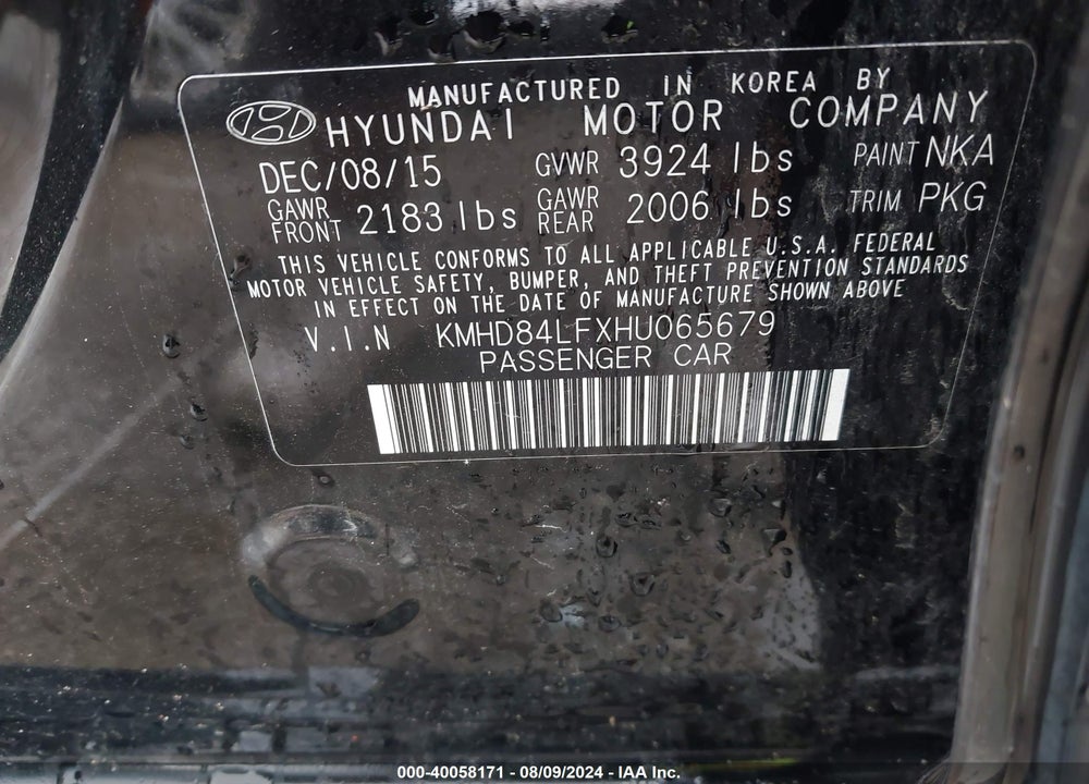 2017 HYUNDAI ELANTRA SE VIN: KMHD84LFXHU065679