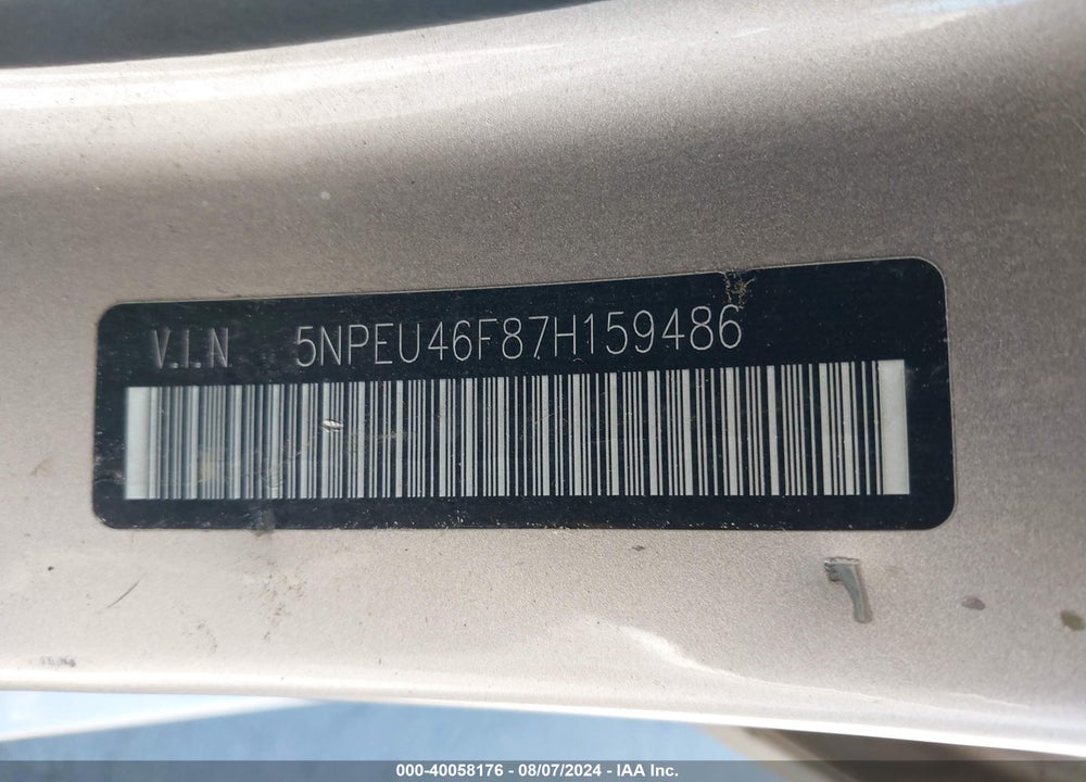 2007 HYUNDAI SONATA LIMITED/SE V6 VIN: 5NPEU46F87H159486