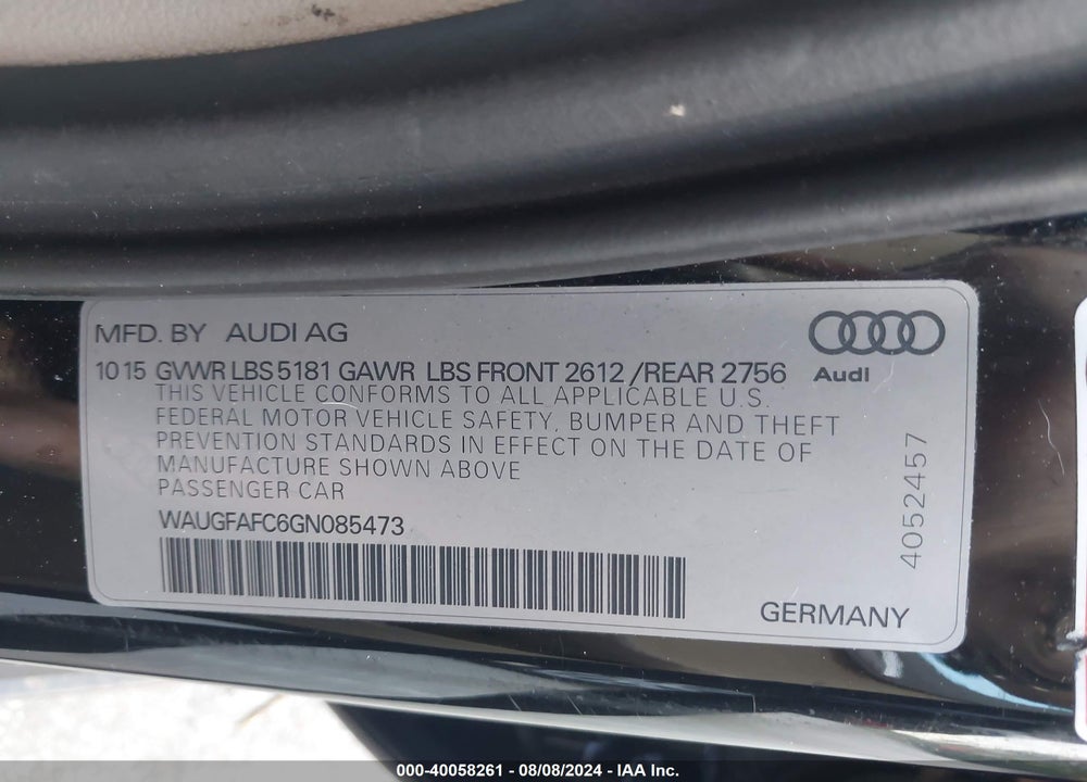 2016 AUDI A6 2.0T PREMIUM PLUS VIN: WAUGFAFC6GN085473