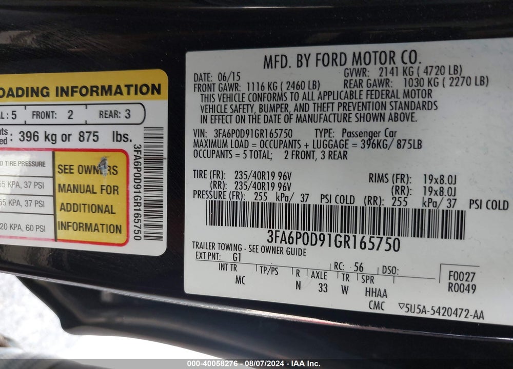 2016 FORD FUSION TITANIUM VIN: 3FA6P0D91GR165750