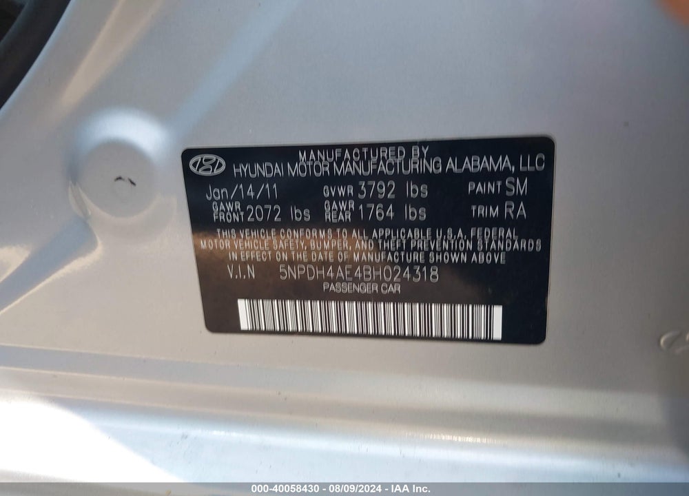 2011 HYUNDAI ELANTRA GLS VIN: 5NPDH4AE4BH024318