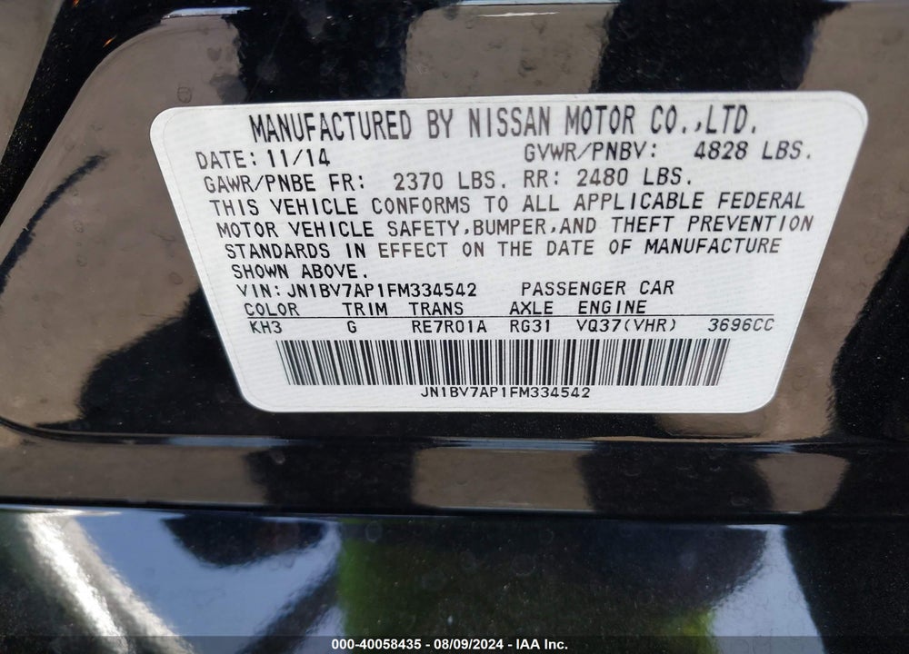 2015 INFINITI Q50 PREMIUM VIN: JN1BV7AP1FM334542