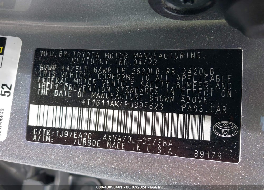 2023 TOYOTA CAMRY SE/SE NIGHTSHADE EDITION/SE NIGHTSHADE EDITION HYBRID VIN: 4T1G11AK4PU807623