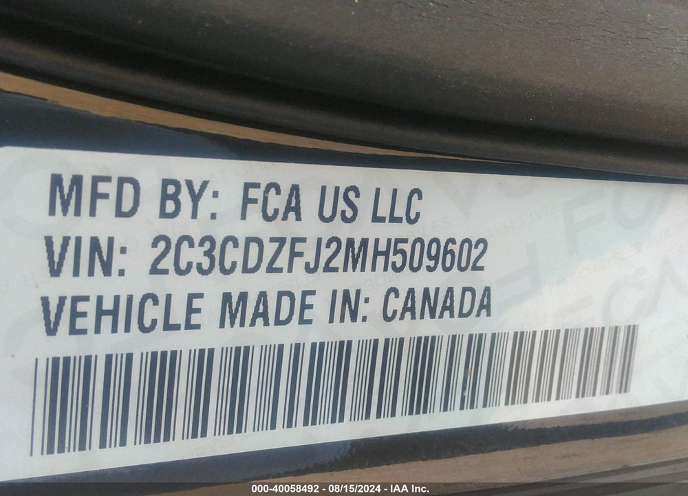 2021 DODGE CHALLENGER R/T SCAT PACK VIN: 2C3CDZFJ2MH509602