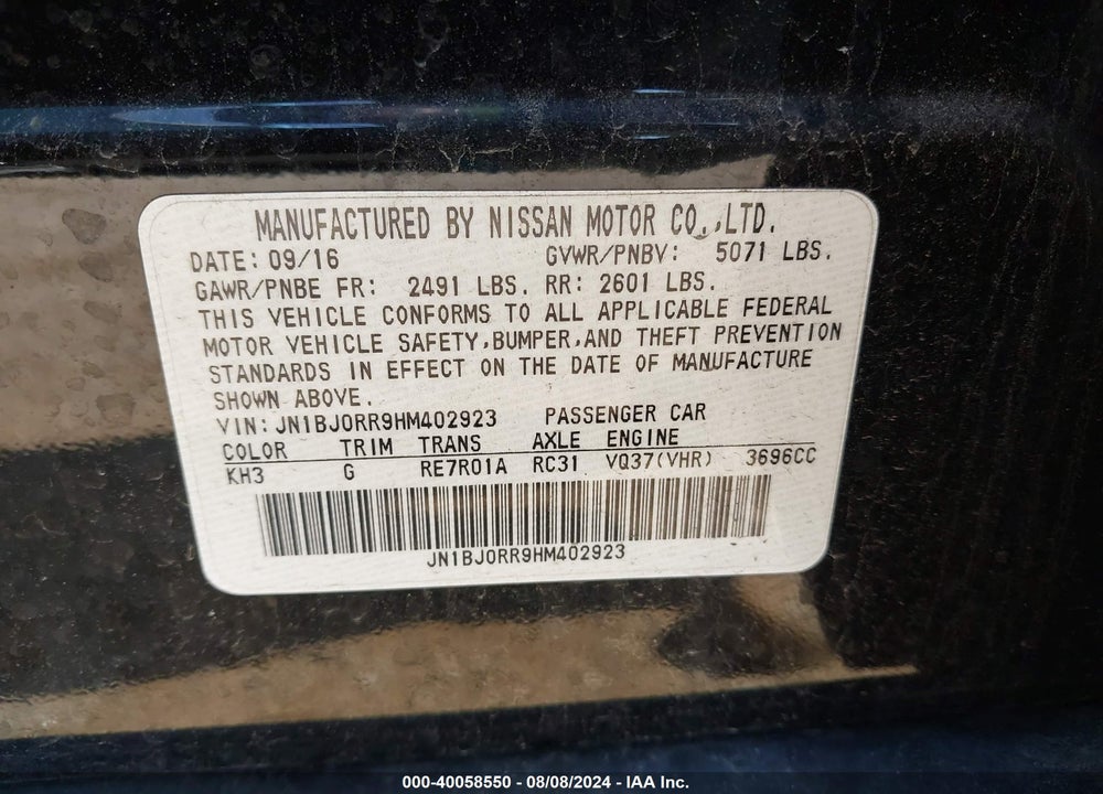 2017 INFINITI QX50 VIN: JN1BJ0RR9HM402923