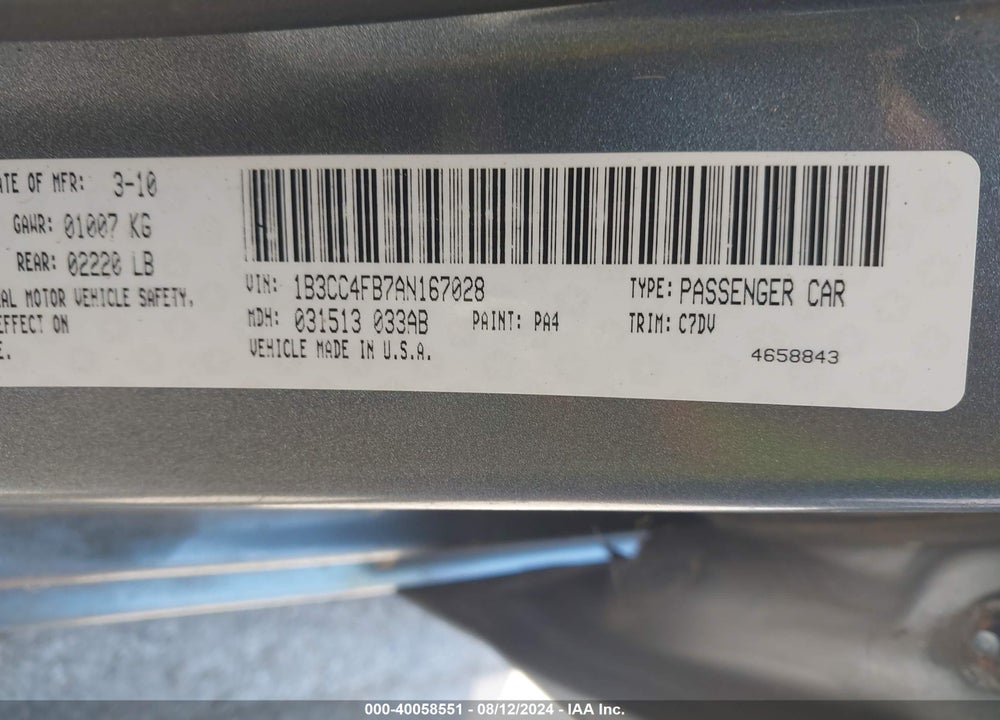 2010 DODGE AVENGER SXT VIN: 1B3CC4FB7AN167028
