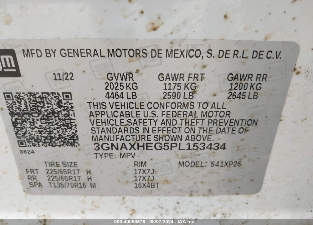2023 CHEVROLET EQUINOX FWD LS VIN: 3GNAXHEG5PL153434