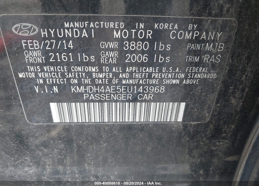 2014 HYUNDAI ELANTRA VIN: KMHDH4AE5EU143968