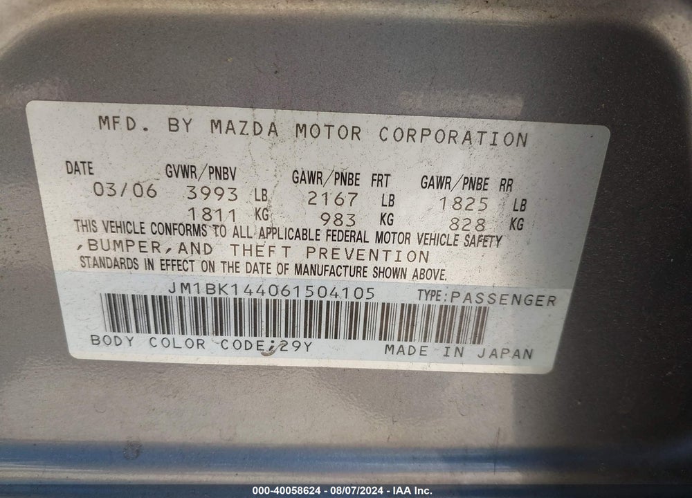 2006 MAZDA 3 S VIN: JM1BK144061504105