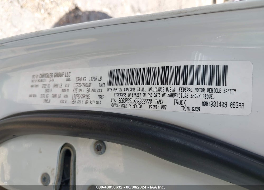 2014 RAM 3500 LAIE VIN: 3C63R3ELXEG232770